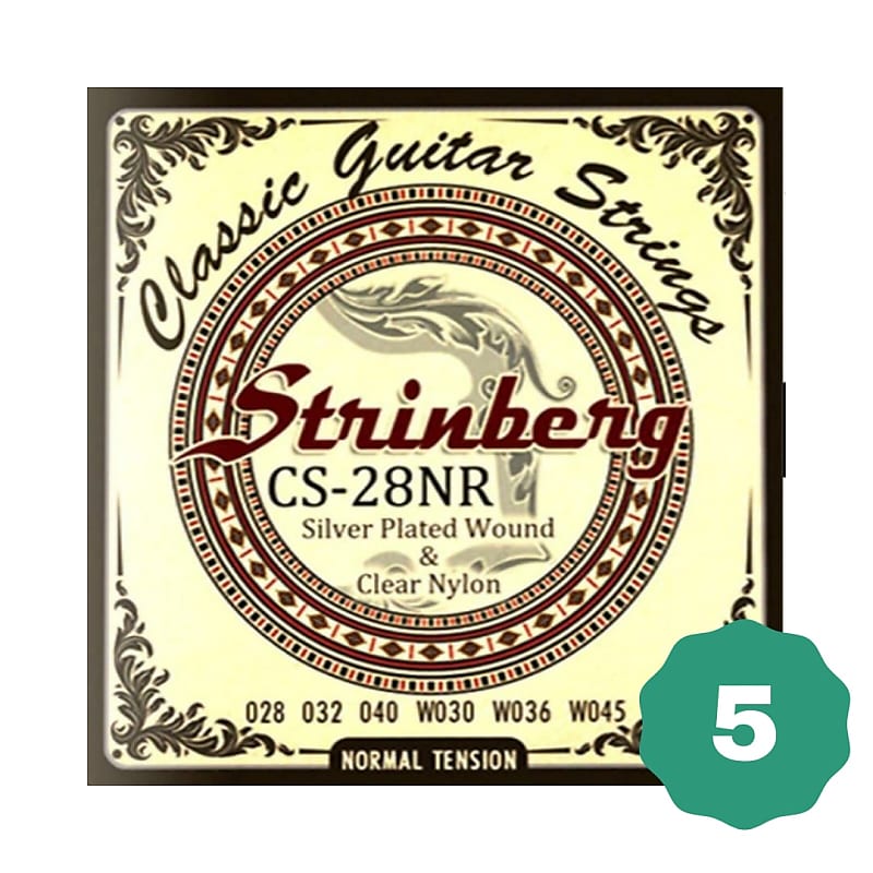 New Strinberg CS-28NR Silver Plated Wound Clear Nylon 6-String Classical Guitar Strings (5-PACK) image 1
