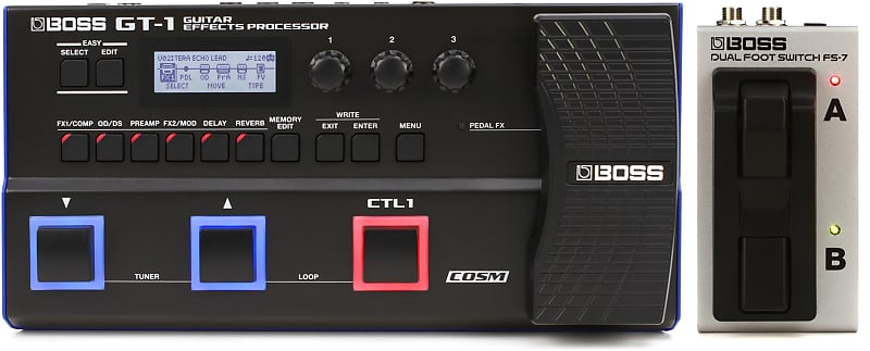 Boss GT-1 Guitar Multi-effects Pedal Bundle with Boss FS-7 Dual