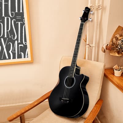 Glarry GMB101 4 string Electric Acoustic Bass Guitar w/ 4-Band Equalizer EQ-7545R 2020s - Black image 3