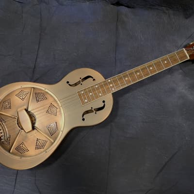 Minolian Parlour Resonator Guitar - Brass Body - 'Antique' Copper Finish image 6