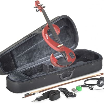 Stagg EVN 4/4 S-Shaped Electric Violin - Metallic Red w/ Case, Rosin, Bow, Headp image 1