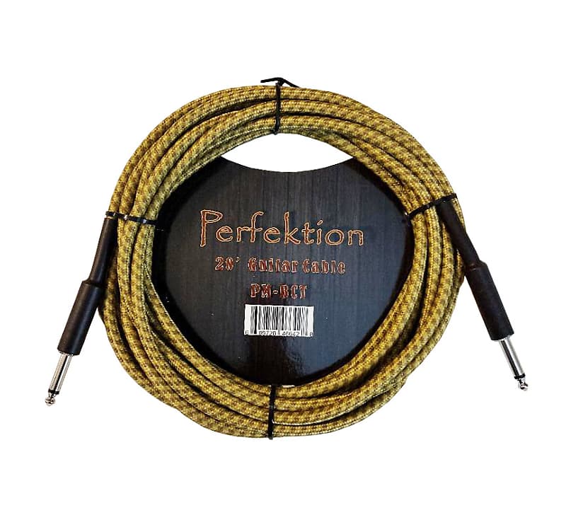 Pro Quality Braided Tweed Instrument Cable - Perfektion 20' Straight 1/4 Instrument Guitar Cable (7mm) image 1