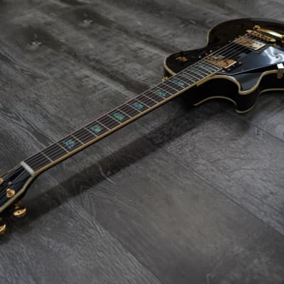 AIO SC77 Left-Handed Electric Guitar - Solid Black (Abalone Inlay) w/Gator GWE-LPS Case image 6