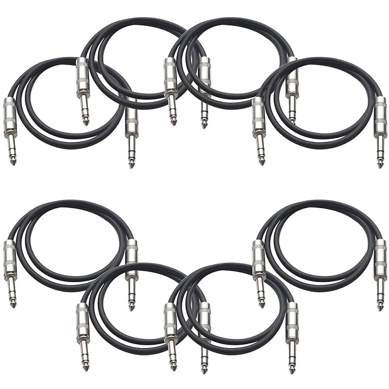 SEISMIC AUDIO New 8 PACK Black 1/4" TRS 2' Patch Cables image 1