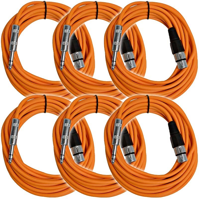 SEISMIC AUDIO - 6 Pack of 25 Ft XLR Female to 1/4" TRS Patch Cable Snake Cords image 1