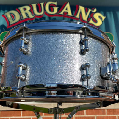 C&C Drum Company 6.5x14 Steel Snare Drum Silver Sparkle *Video Demo* image 2