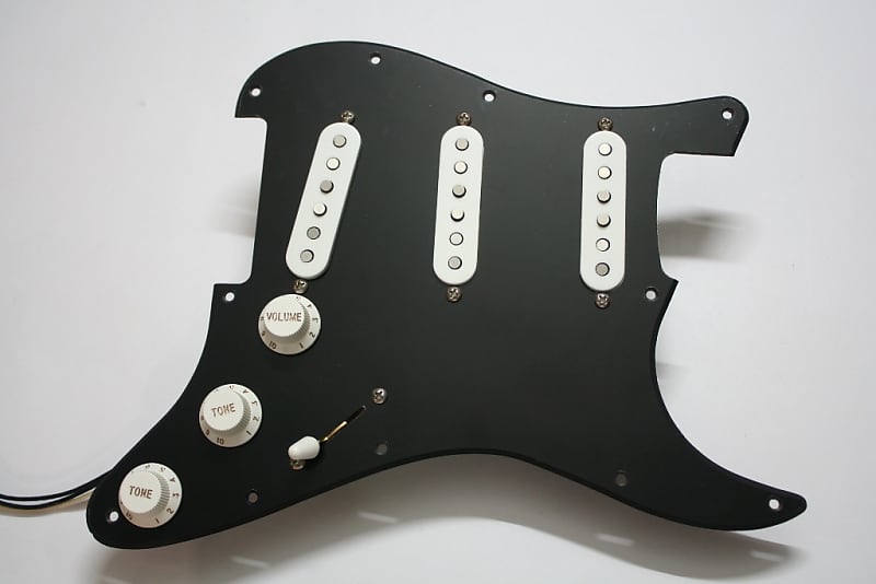 Handwound loaded Stratocaster pickguard Leddin "Black Strats" push/pull for neck pickup image 1