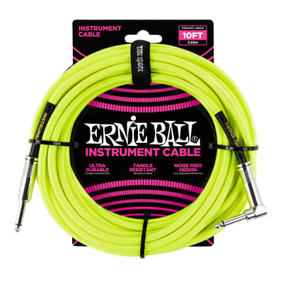 Ernie Ball 3 Meters Braided Straight / Angle Inst Cable, Neon Yellow for sale