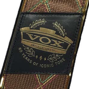 Vox Limited Edition 60th Anniversary Guitar Strap -  Black Leather, Brown Vox Grill image 3