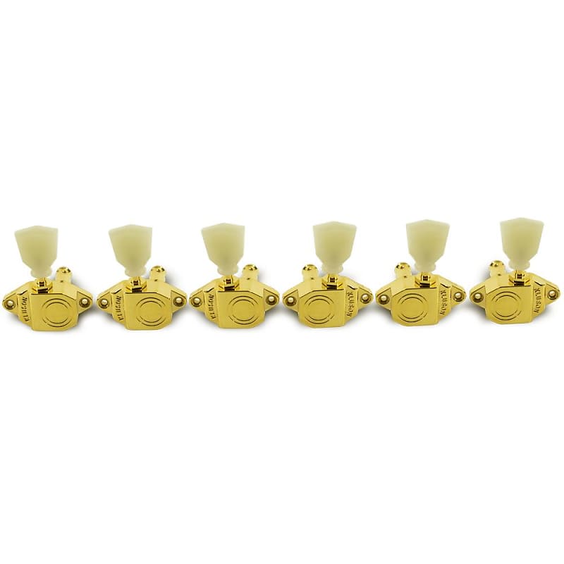 Kluson 3 Per Side Vintage Diecast Sealfast Tuning Machines Gold with Pealoid Keystone Buttons image 1