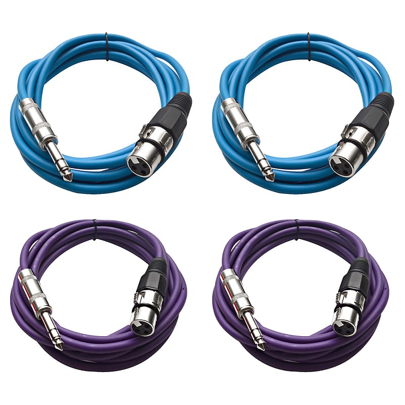 4 Pack of 1/4 Inch to XLR Female Patch Cables 10 Foot Extension Cords Jumper - Blue and Purple image 1