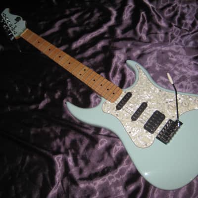 AXL Electric Guitar W/ EMG Pickups and Seafoam Surf Green Finish and Pearl Pickguard image 10