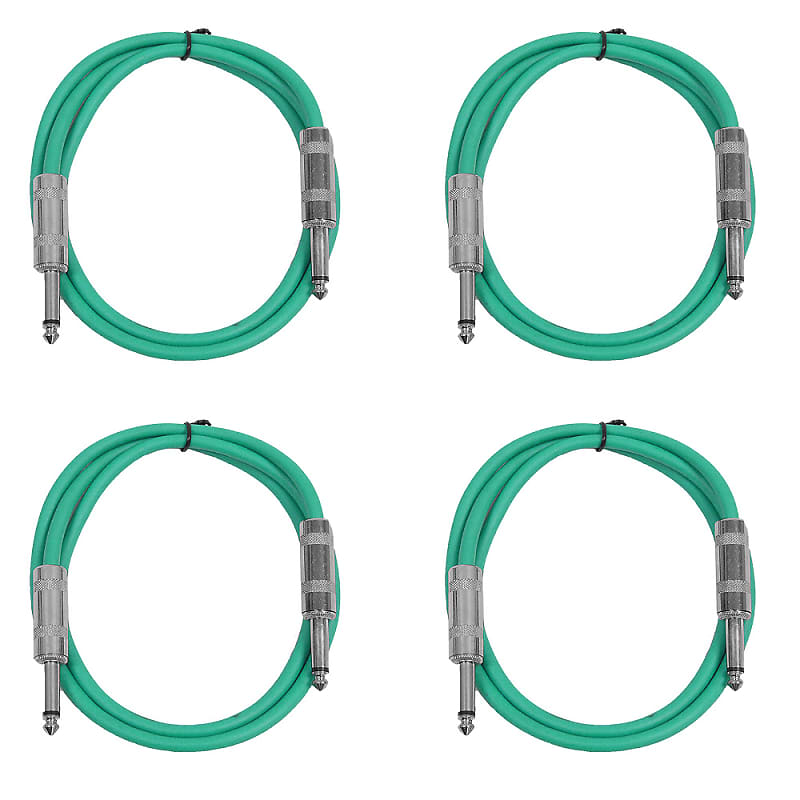 4 Pack of 2 Foot 1/4" TS Patch Cables 2' Extension Cords Jumper - Green & Green image 1