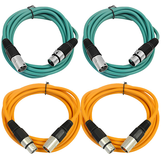 Seismic Audio SAXLX-10-2GREEN2ORANGE XLR Male to XLR Female Patch Cables - 10' (4-Pack) image 1
