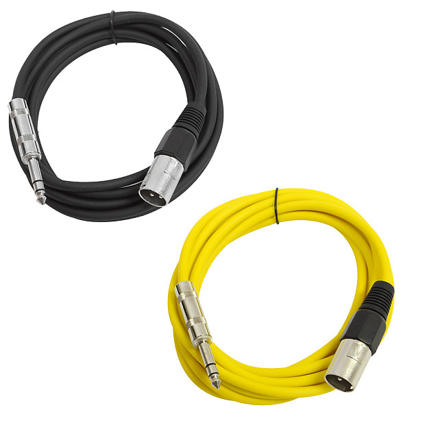 Seismic Audio SATRXL-M10-BLACKYELLOW 1/4" TRS Male to XLR Male Patch Cables - 10' (2-Pack) image 1