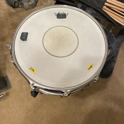 $225 Pearl 14x5.5” SensiTone custom alloy brass snare drum. 10 lugs, brass  shell, great Pearl hardware. Loud cutting and big range. www