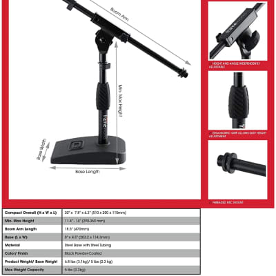 Gator Frameworks Short Weighted Base Microphone Stand with Boom Arm (GFW-MIC-0821) image 5