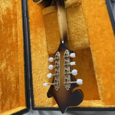 Vintage F Style Mandolin. JAPAN 1970's. ‘Bradley’ brand. K&K Pickup installed with hard case. Book matched flame maple with DOUBLE SNAKE EYES. image 15