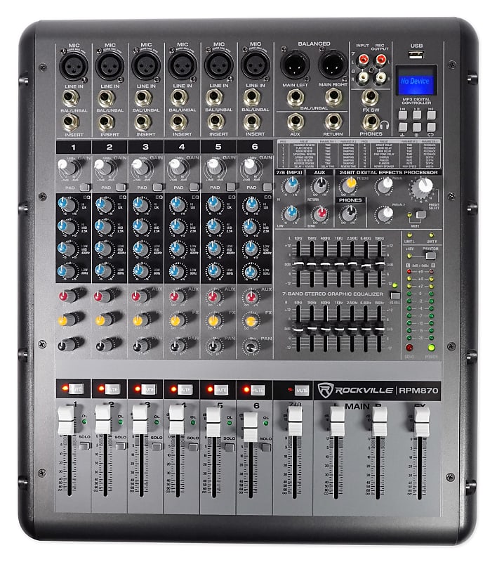 Rockville RPM870 8-Channel 6000w Powered Mixer, USB, Effects