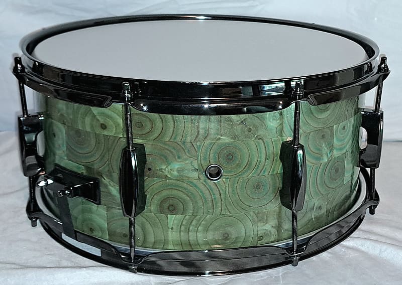 MARTIAL PERCUSSION Custom Puzzle-Stave Snare Drum - Mingled Green Goo Glaze image 1