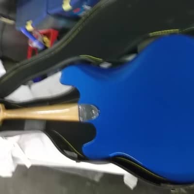 Partscaster Bass Bass 4 String Custom w/ F-Hole 2016 Blue/Cream 2-tone image 5