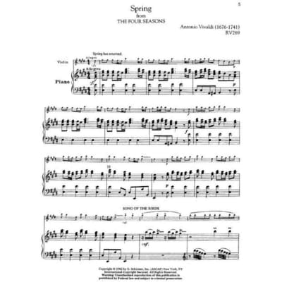 Antonio Vivaldi - The Four Seasons, Complete, For Violin And Piano Reduction, Library Volume 2047 image 2