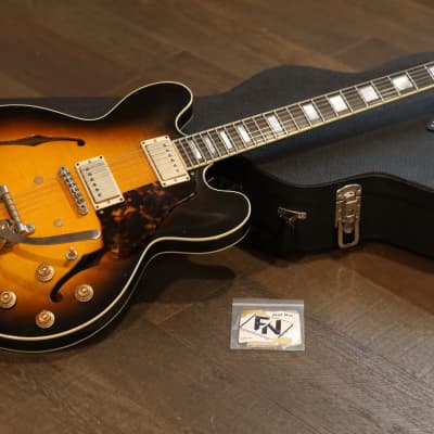 Relic! TMG Custom 335 Theo Semi-Hollow Electric Guitar Sunburst w/ Bigsby + OHSC for sale