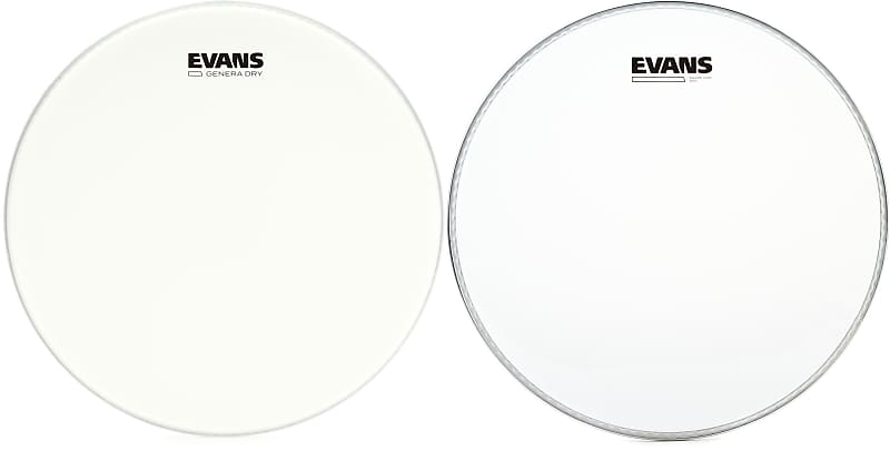Evans Genera Dry Coated Snare Head - 14 inch  Bundle with Evans Snare Side Clear Drumhead - 13 inch image 1