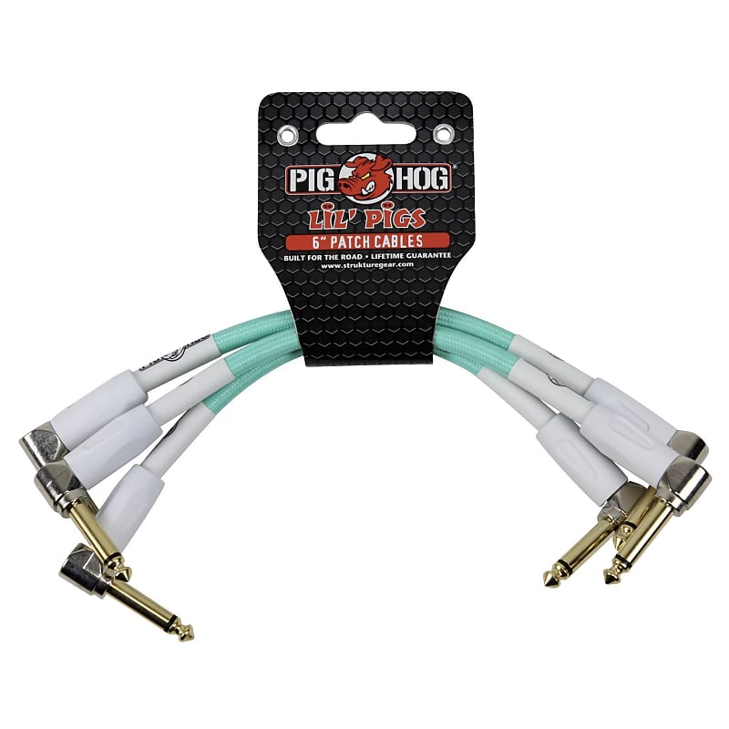 Pig Hog Lil' Pigs Vintage "Seafoam Green" 6-Inch Woven Patch Cables, 3-Pack image 1