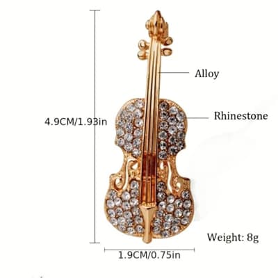 Golden Violin Rhinestone Viola Cello Brooch Pendant Pin - Show Passion & Fashion for the Art & Music Lifestyle - Performance image 3