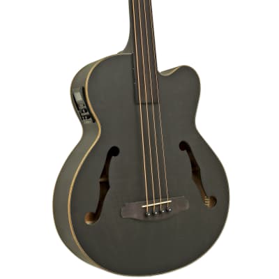 Aria FEBF2M-FL-STBK MEDIUM Scale Fretless Acoustic Electric Bass Stained Black w/ Gig Bag for sale