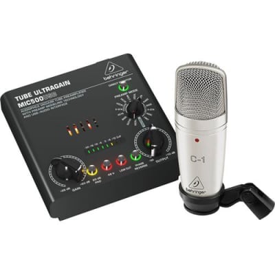 Behringer VOICE STUDIO Complete Recording Bundle Includes C-1 Studio Condenser Mic, Tube Ultragrain MIC500USB Preamplifier, 16 Preamp Voicings & USB/A