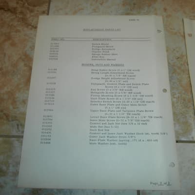Vintage Early 1970's Fender Bass VI Replacement Parts List & Wiring Diagram! Original Case Candy! image 3