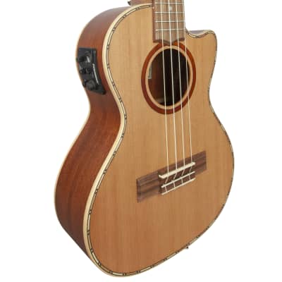 Lanikai CDST-CET Cedar Solid Top Cutaway Electric Tenor Ukulele w/ Gig Bag image 1