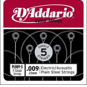 D'Addario PL009-5 Plain Steel Guitar Single String .009 5-pack