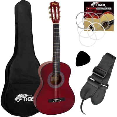 Tiger CLG4 Classical Guitar Starter Pack, 3/4 Size, Red for sale