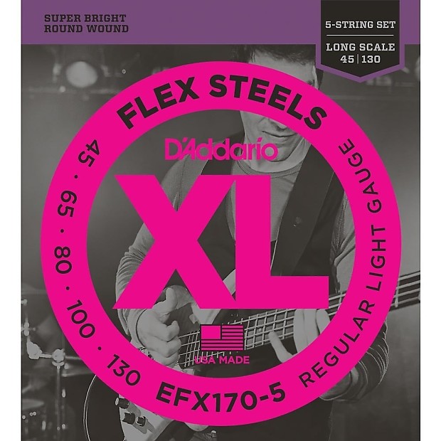 D'Addario EFX170-5 FlexSteels 5-String Bass Guitar Strings, Light Gauge image 1