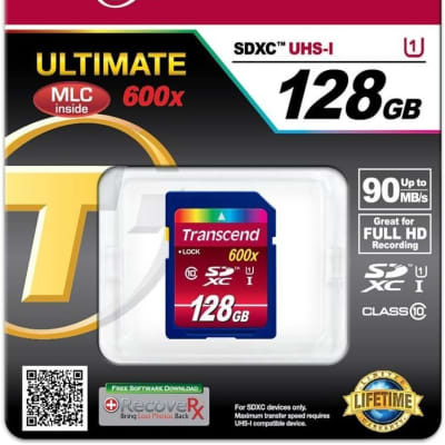Transcend 128GB SDXC Class 10 UHS-1 Flash Memory Card Up to 90MB/s (TS128GSDXC10U1) image 1