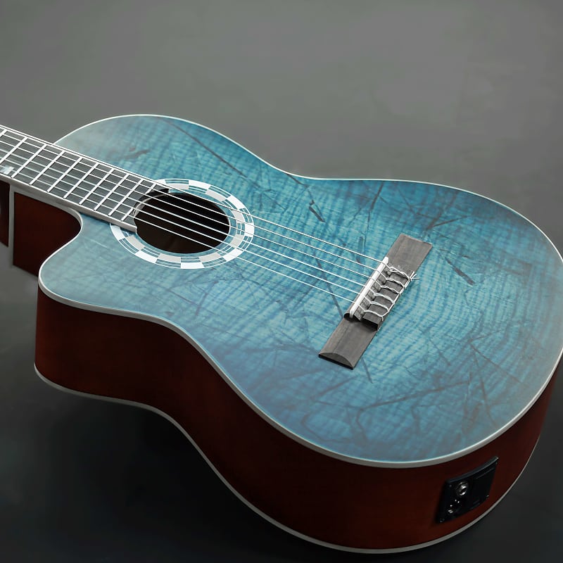 Lindo B STOCK Left Handed 960CEQ Picasso Blue Classical Electro Acoustic Guitar 10mm Padded Gigbag