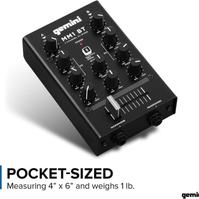 Gemini Sound MM1BT Bluetooth Professional Audio 2-Channel Dual Mic Input Stereo 2-Band Rotary Compact DJ Podcast Mixer with Cross-Fader and Individual Gain Control image 6