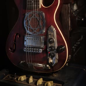 Postal Handmade Traveler Guitar Built-In  Amp  Antique Red full sized 24 scale neck Video image 2
