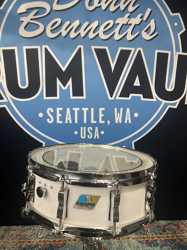 Ludwig 14x5" Vistalite, Blue and Olive Badge, Snare Drum 1976 - White image 1