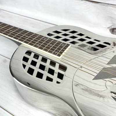 Royall Resonators Royall Trifecta Bright Mirror Nickel Finish Brass Body Tricone Resonator Guitar image 6