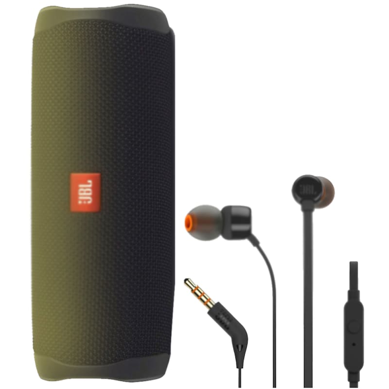 JBL FLIP 5 Waterproof Portable Bluetooth Speaker - Black + JBL T110 in Ear Headphones image 1