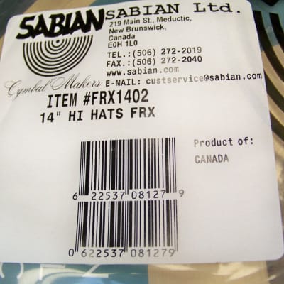 Sabian FRX 14” Hi Hat Cymbals/Natural Finish/Model # FRX1402/Brand New image 8