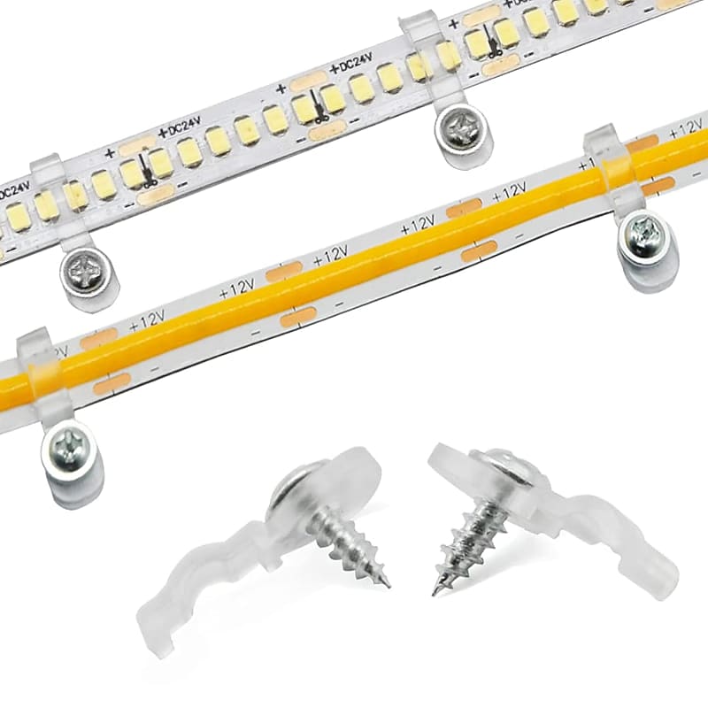 GRIVER 100 Pack Strip Light Mounting Brackets,Fixing Clips,One-Side  Fixing,100 Screws Included (Ideal for 10mm Wide Waterproof Strip Lights)