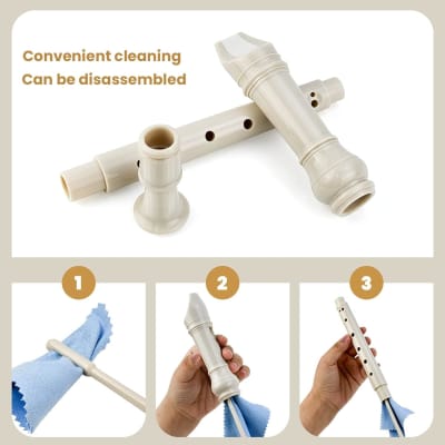 Soprano Recorder C Key 8 Holes 3-Piece German Style Baroque Fingering Recorder Instrument With Cleaning Rod And Storage Bag, For Beginners Kids Students((2 Set Beige) image 6