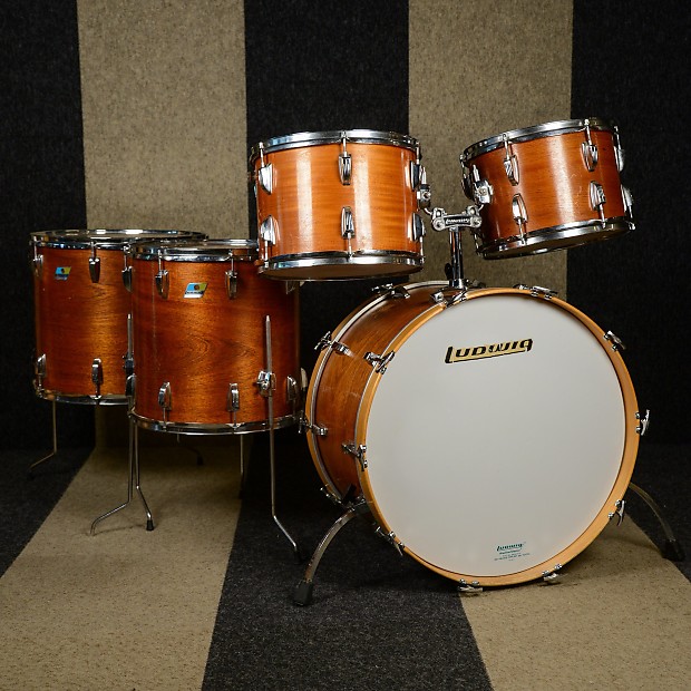 Ludwig 13/14/16/18/24/6.5x14 6pc Pro Beat Drum Kit Mahogany Stain Late  1970s USED