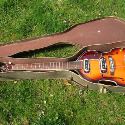 Conrad Violin Shape Guitar, 1960's,  Sunburst, Hang Tags, Scroll Headstock, Original Case image 1