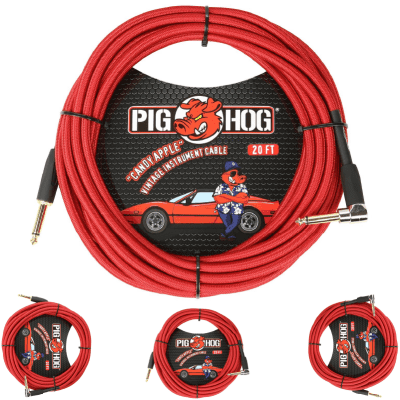 Pig Hog 20ft 1/4 Candy Apple Red Guitar Ins Cable Cord Right-Angle PCH20CAR image 1